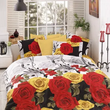 Lenjerie de pat pentru o persoana (FR), L'essentiel Maison, Bionca Perla, Galben / Negru / Rosu / Alb / Verde imagine