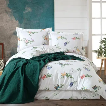 Lenjerie de pat pentru o persoana (FR), L'essentiel Maison, Crips, Alb / Verde / Albastru / Roz imagine