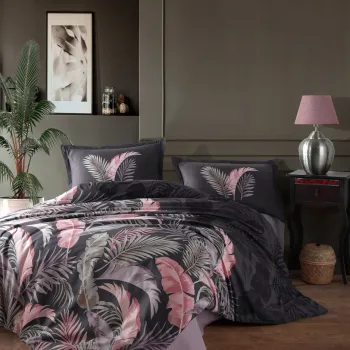 Lenjerie de pat pentru o persoana (FR), L'essentiel Maison, Hena, Bumbac Ranforce, Antracit imagine