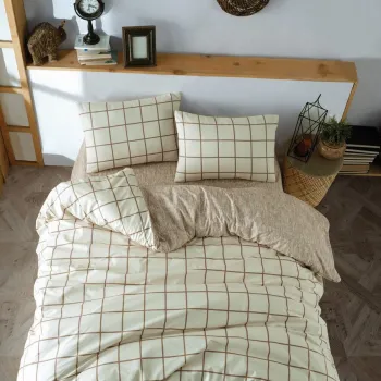 Lenjerie de pat pentru o persoana (FR), L'essentiel Maison, Kare, Crem imagine