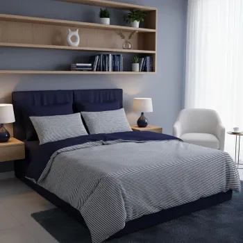 Lenjerie de pat pentru o persoana (FR), L'essentiel Maison, Nifty Kombin, Albastru inchis imagine