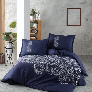 Lenjerie de pat pentru o persoana (FR), L'essentiel Maison, Nilla v1, Bumbac Ranforce, Albastru inchis imagine