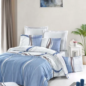 Lenjerie de pat pentru o persoana (FR), L'essentiel Maison, Papiyan, White / Blue / Brown imagine