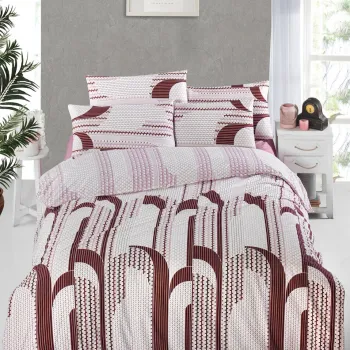 Lenjerie de pat pentru o persoana (FR), L'essentiel Maison, Rodya, Rosu Claret / Alb imagine