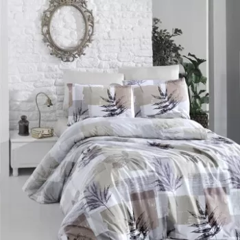 Lenjerie de pat pentru o persoana (FR), Leaf - Brown, Victoria, Bumbac Ranforce imagine