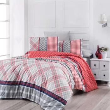 Lenjerie de pat pentru o persoana (FR), Life - Red, Life Style, Bumbac Ranforce imagine