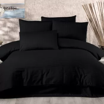 Lenjerie de pat pentru o persoana (FR), Lilyum - Black, Whitney, Bumbac Satinat imagine