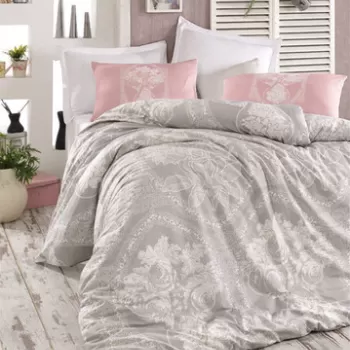 Lenjerie de pat pentru o persoana (FR), Madam Lili - Grey, Pearl Home, Bumbac Ranforce imagine