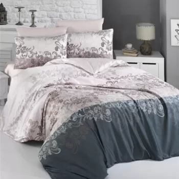 Lenjerie de pat pentru o persoana (FR), Rina - Brown, Victoria, Bumbac Satinat imagine