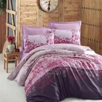 Lenjerie de pat pentru o persoana (FR), Rina - Rose, Victoria, Bumbac Satinat imagine