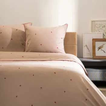 Lenjerie de pat pentru o persoana Fresas, Homla, 2 piese, 140x200 cm, bumbac, bej/rosu imagine
