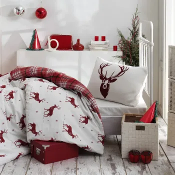 Lenjerie de pat pentru o persoana, Geyik - Claret Red, Eponj Home, 65% bumbac/35% poliester imagine