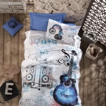Lenjerie de pat pentru o persoana Guitar - Blue, Cotton Box, 3 piese, bumbac ranforce, albastru imagine