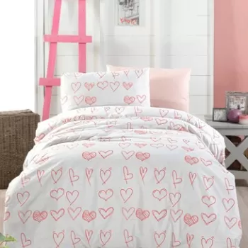 Lenjerie de pat pentru o persoana, Hearts, Life Style, Bumbac Ranforce imagine