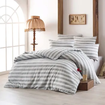 Lenjerie de pat pentru o persoana, Hook - Grey, EnLora Home, 65% bumbac/35% poliester imagine