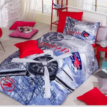 Lenjerie de pat pentru o persoana, L'essentiel Maison, Aliante, Rosu / Albastru / Alb / Gri imagine