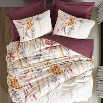 Lenjerie de pat pentru o persoana, L'essentiel Maison, Flos, Bumbac Ranforce , Rosu claret imagine