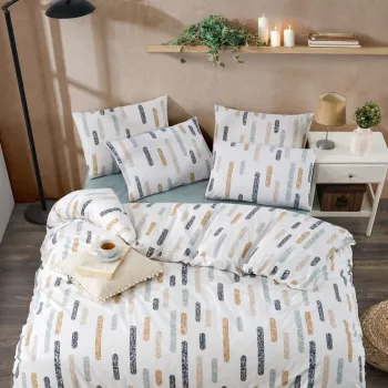 Lenjerie de pat pentru o persoana, L'essentiel Maison, Harmony, 80% bumbac / 20% poliester, White / Mustard / Dark Blue imagine