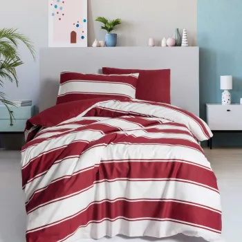 Lenjerie de pat pentru o persoana, L'essentiel Maison, Jolly, Bumbac Ranforce, Rosu/Alb imagine