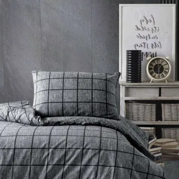 Lenjerie de pat pentru o persoana, L'essentiel Maison, Kare, Bumbac Ranforce, Negru imagine