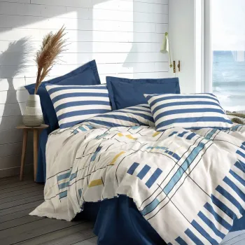 Lenjerie de pat pentru o persoana, L'essentiel Maison, Lunox, Bumbac Ranforce, Albastru inchis imagine