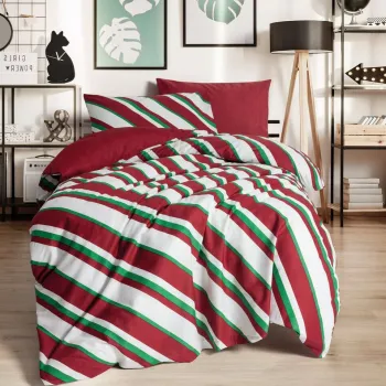 Lenjerie de pat pentru o persoana, L'essentiel Maison, Merry, Bumbac Ranforce, Verde / Rosu / Alb imagine