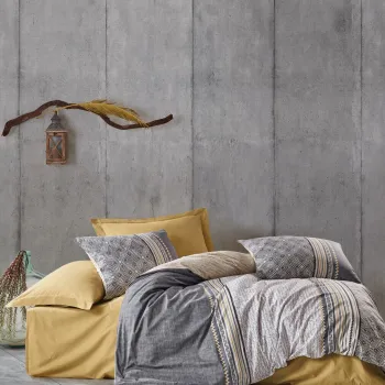 Lenjerie de pat pentru o persoana, L'essentiel Maison, Nedra, Bumbac Ranforce, Gri / Mustar / Alb imagine