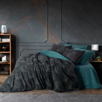 Lenjerie de pat pentru o persoana, L'essentiel Maison, Noche, Bumbac Ranforce, Albastru petrol imagine