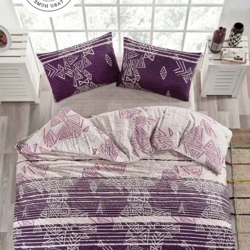 Lenjerie de pat pentru o persoana, L'essentiel Maison, Pyramid, Bumbac Ranforce, Mov/Alb imagine