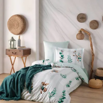 Lenjerie de pat pentru o persoana, L'essentiel Maison, Vicanze, Verde/Alb imagine