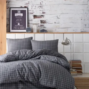 Lenjerie de pat pentru o persoana, Mini Kare - Anthracite, EnLora Home, 65% bumbac/35% poliester imagine