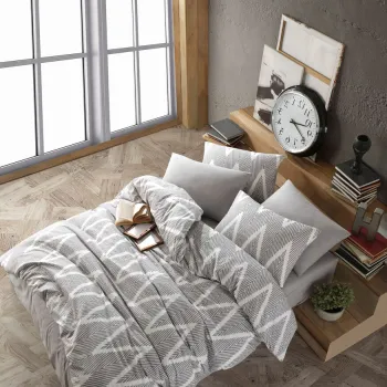 Lenjerie de pat pentru o persoana, Olivia - Grey, Eponj Home, Bumbac Ranforce imagine