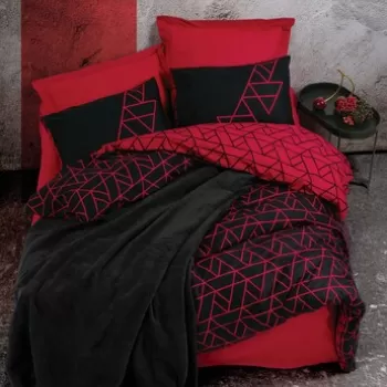 Lenjerie de pat pentru o persoana + patura, 4 piese, 160x220 cm, 100% bumbac ranforce, Cotton Box, Shadow, rosu claret imagine