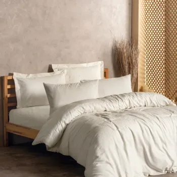 Lenjerie de pat pentru o persoana, Plaid - Cream, Cotton Box, Bumbac Ranforce imagine