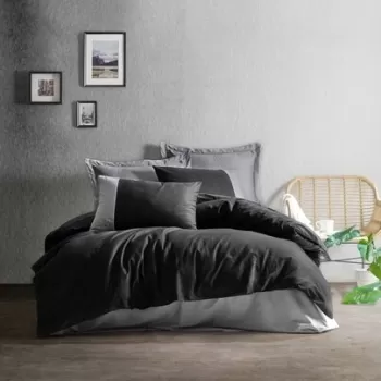 Lenjerie de pat pentru o persoana Plain - Black, Grey, Cotton Box, 3 piese, bumbac ranforce, negru/gri imagine