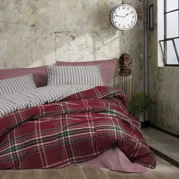 Lenjerie de pat pentru o persoana, Pledd - Claret Red, Cotton Box, 50% bumbac / 50% poliester imagine