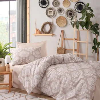 Lenjerie de pat pentru o persoana, Post - Brown, Eponj Home, 65% bumbac/35% poliester imagine