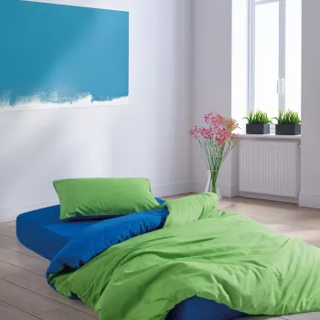Lenjerie de pat pentru o persoana, Sage - Green, Blue, Cozy Home, Bumbac Ranforce imagine