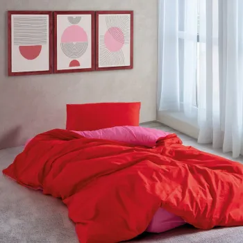 Lenjerie de pat pentru o persoana, Sage - Red, Fuchsia, Cozy Home, Bumbac Ranforce imagine