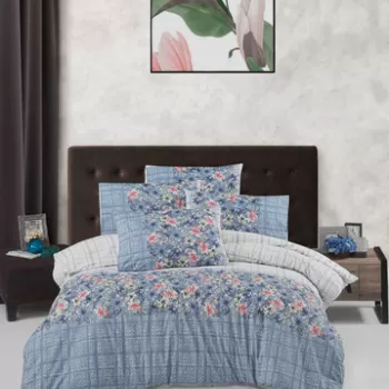 Lenjerie de pat pentru o persoana Single XL (DE), Alvina - Blue, Victoria, Bumbac Ranforce imagine