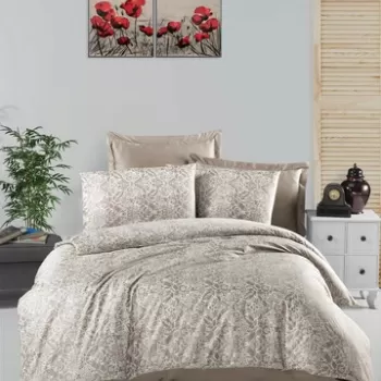 Lenjerie de pat pentru o persoana Single XL (DE), Cappuccino, Victoria, Bumbac Satinat imagine