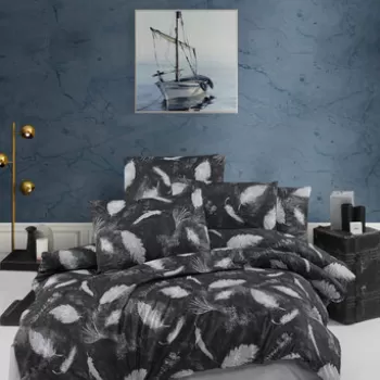 Lenjerie de pat pentru o persoana Single XL (DE), Feather - Black, Victoria, Bumbac Ranforce imagine