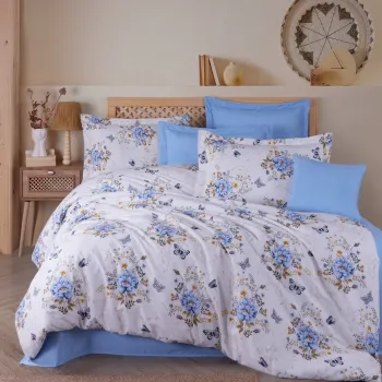 Lenjerie de pat pentru o persoana Single XL (DE), L'essentiel Maison, Aylin, Blue / White / Brown imagine