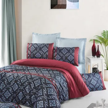 Lenjerie de pat pentru o persoana Single XL (DE), L'essentiel Maison, Leena, Rosu / Negru / Albastru deschis imagine