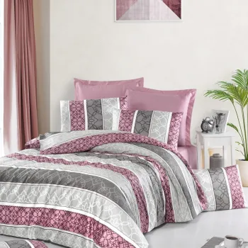 Lenjerie de pat pentru o persoana Single XL (DE), L'essentiel Maison, Orya, Roz deschis / Gri / Alb imagine