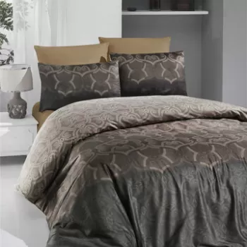 Lenjerie de pat pentru o persoana Single XL (DE), Pandora - Brown, Victoria, Bumbac Satinat imagine