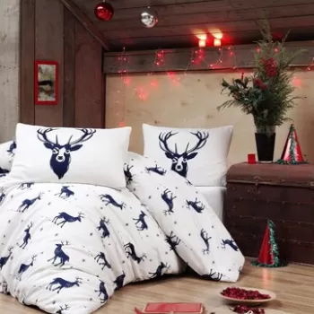 Lenjerie de pat pentru o persoana Single XXL (DE), 2 piese, Geyik - Dark Blue, Eponj Home, 65% bumbac/35% poliester imagine