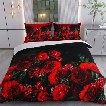 Lenjerie de pat pentru o persoana Single XXL (DE), 2 piese, L'essentiel Maison, Alena, Bumbac;Poliester, Rosu/Negru imagine