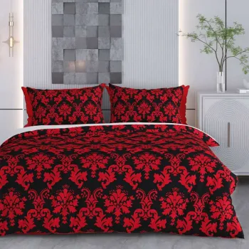 Lenjerie de pat pentru o persoana Single XXL (DE), 2 piese, L'essentiel Maison, Benissa, Bumbac;Poliester, Rosu/Negru imagine