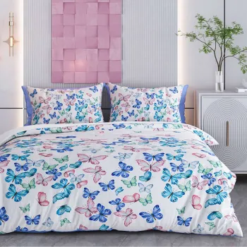 Lenjerie de pat pentru o persoana Single XXL (DE), 2 piese, L'essentiel Maison, Butterfly Valley, Bumbac;Poliester, Alb / Albastru inchis / Verde / Albastru / Rosu imagine